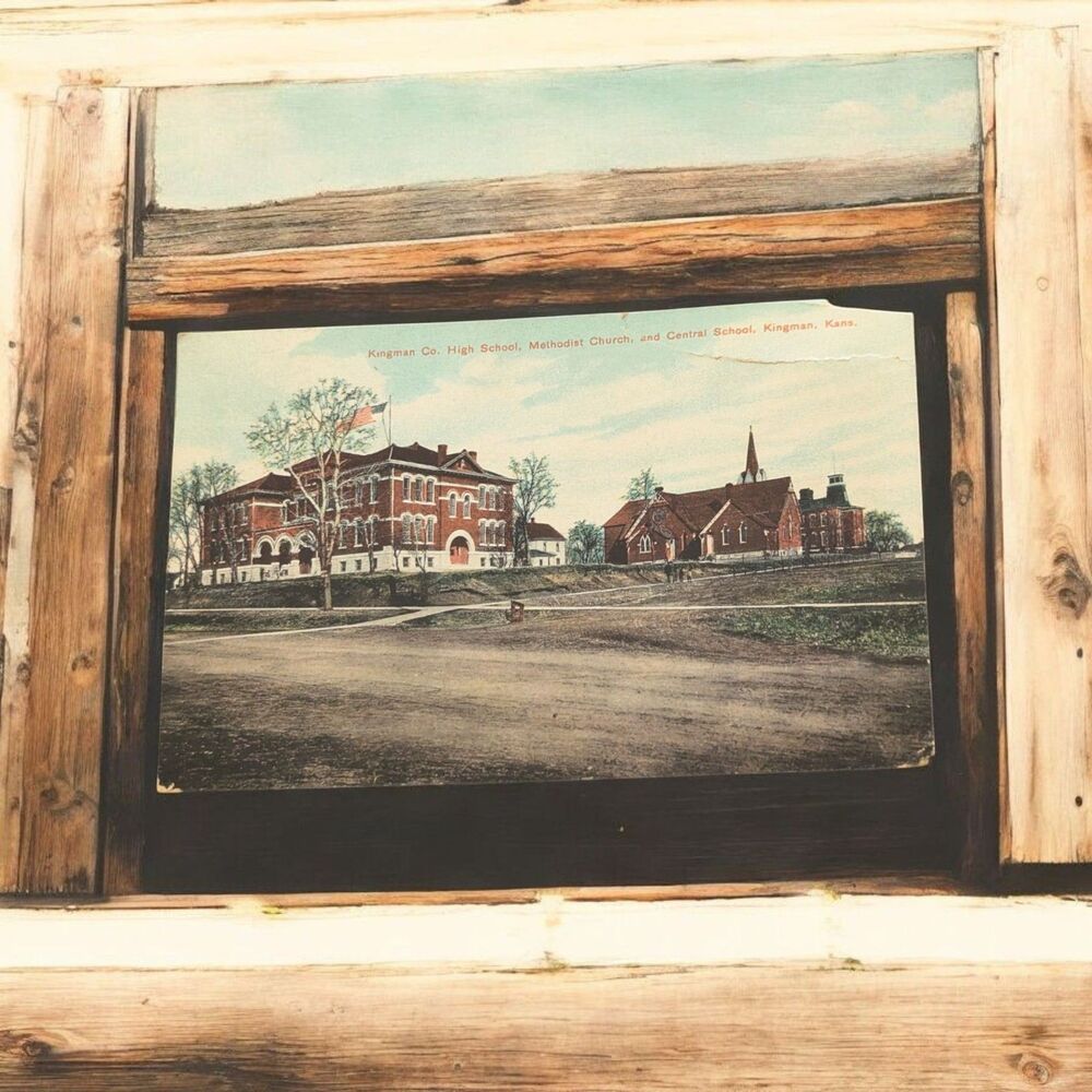 Kingman KS Kingman County High School Church 1909 Stamp Post Mark Postcard